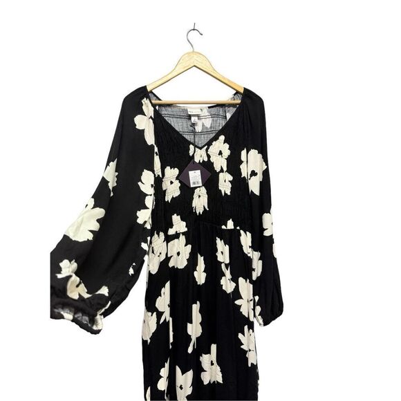 Ava & Viv Women's V-Neck Long Balloon Sleeve Smocked Black Floral Dress Sz 1xl - Picture 4 of 9